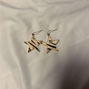 Star Shaped Earrings with Zebra Pattern